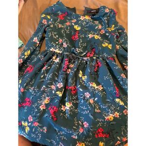 Nautica Girls Floral Knee Length Dress Blue Long Sleeve Size 5 Spring